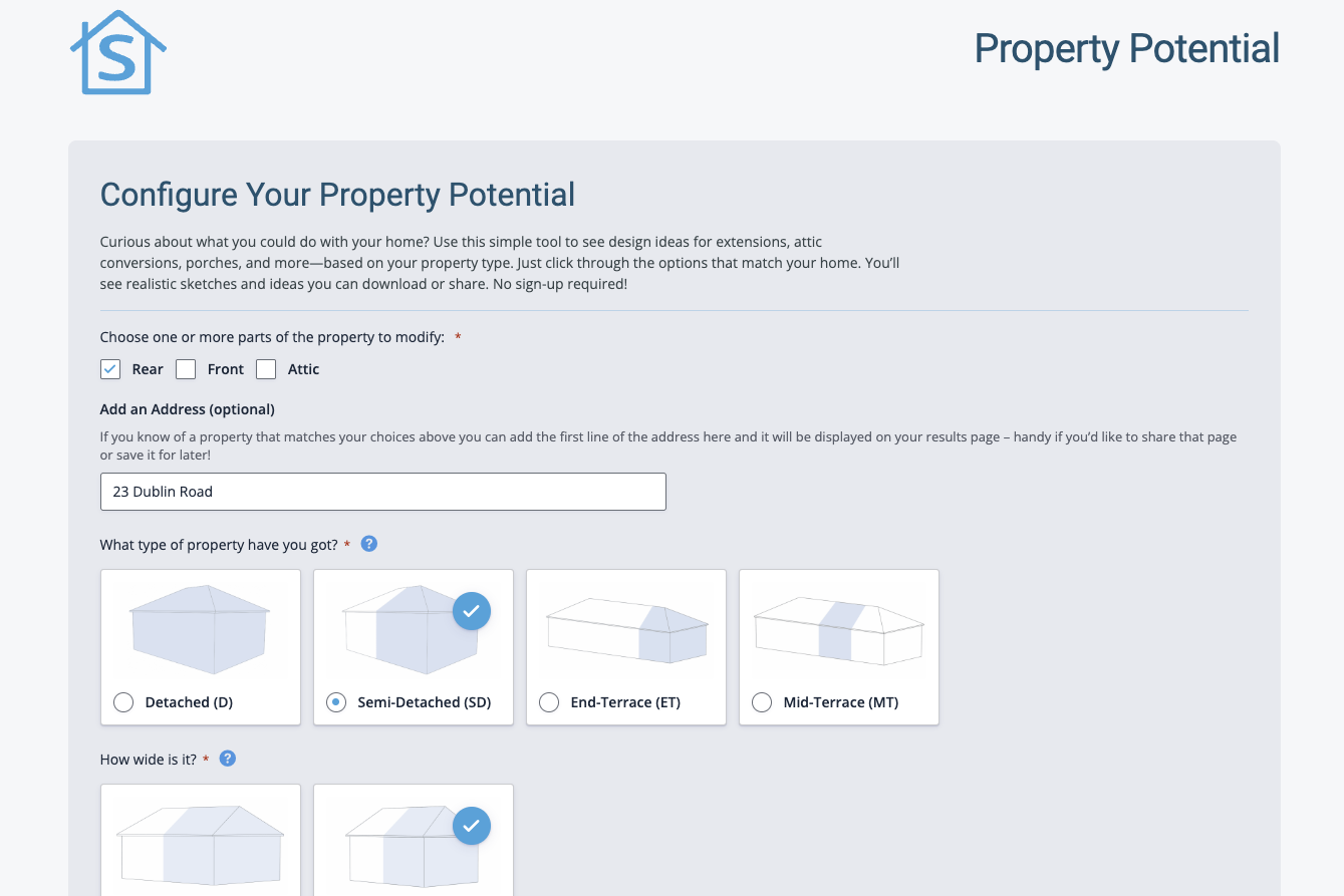 Property potential config page screen